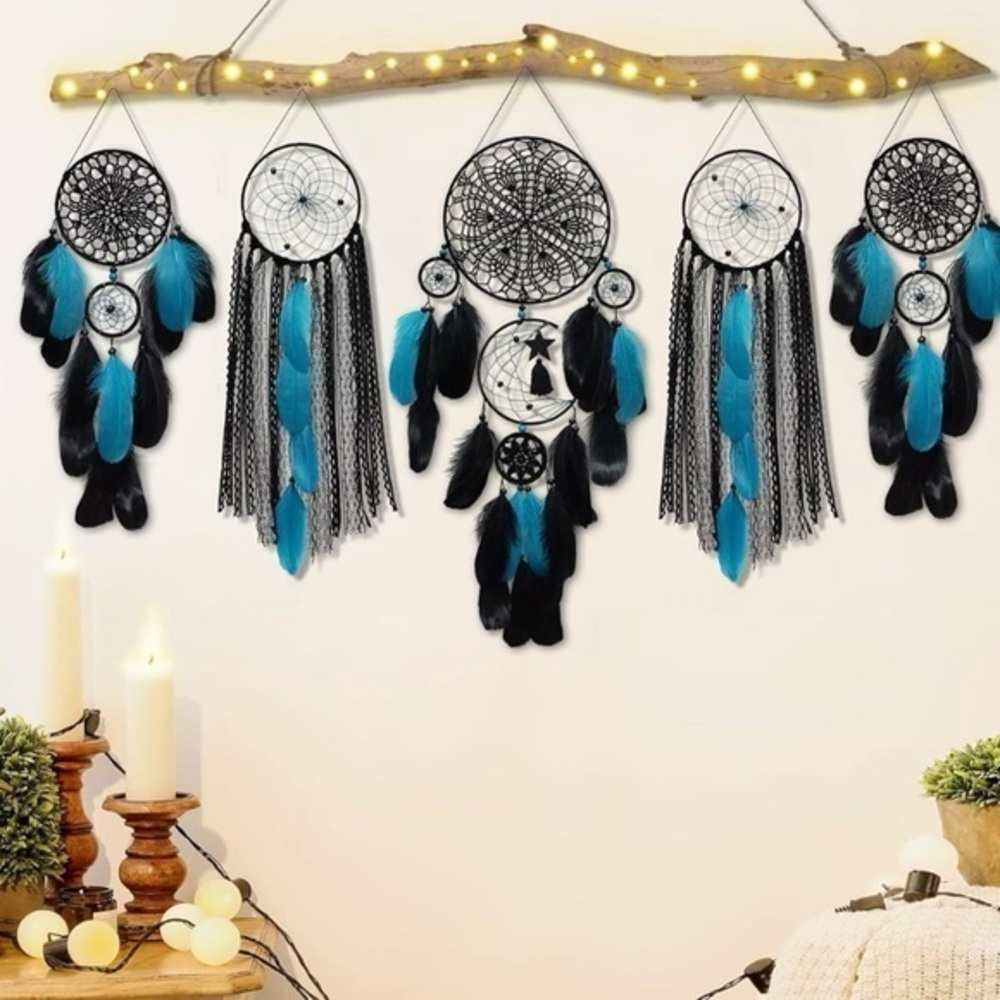 Bohemian Dreamcatcher Wall Hanging in Black, Teal